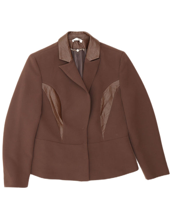 Jaqueta blazer feminina vintage IT 46 grande poliéster colorblock marrom