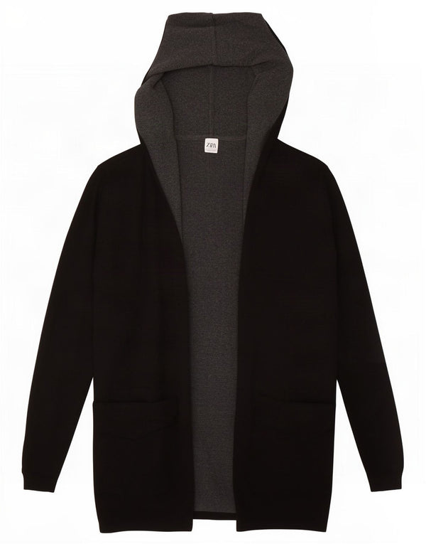 Suéter masculino Zara Longline com capuz aberto Cardigan XL algodão preto