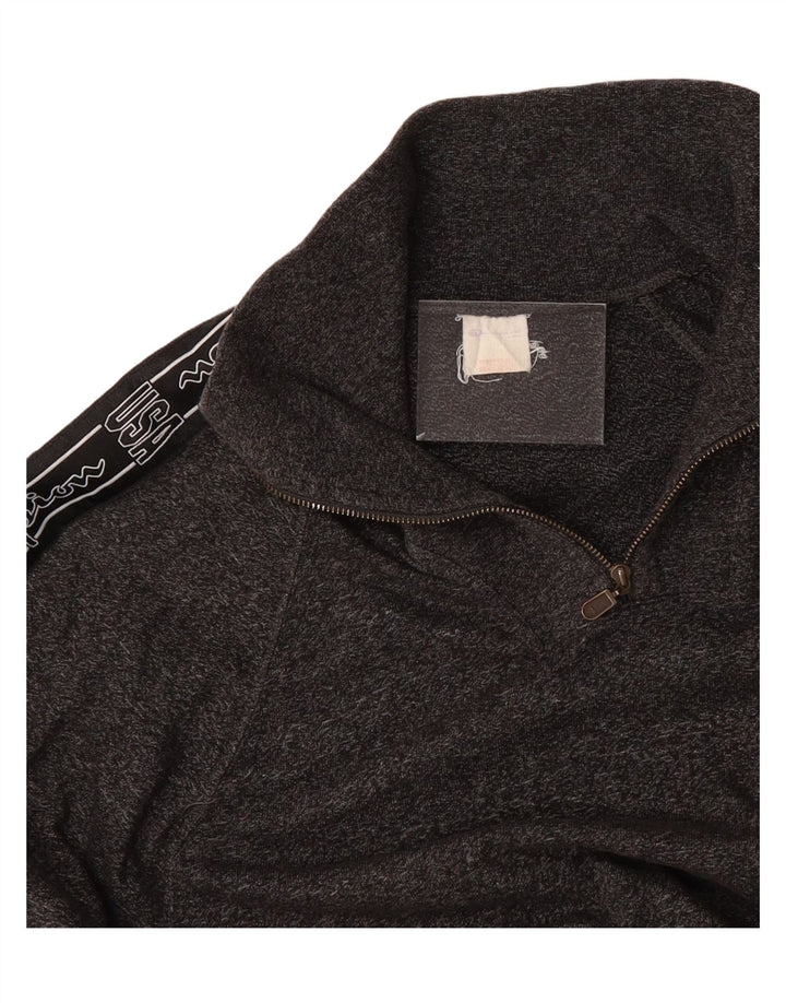 CHAMPION Suéter masculino gráfico com gola com zíper e bloco colorido cinza médio