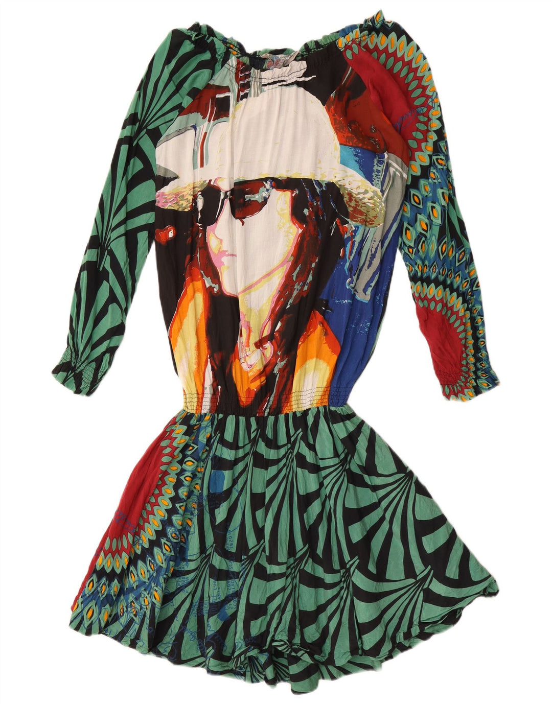 Desigual Vestido feminino estampado com cintura caída UE 38 médio floral multicolorido