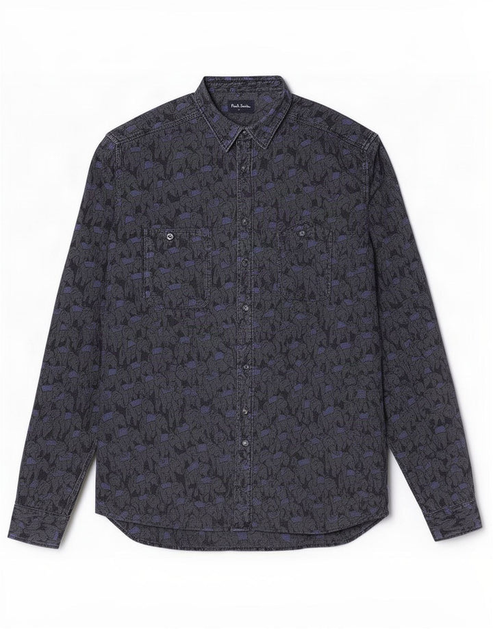 Camisa masculina Paul Smith grande cinza com estampa animal de algodão