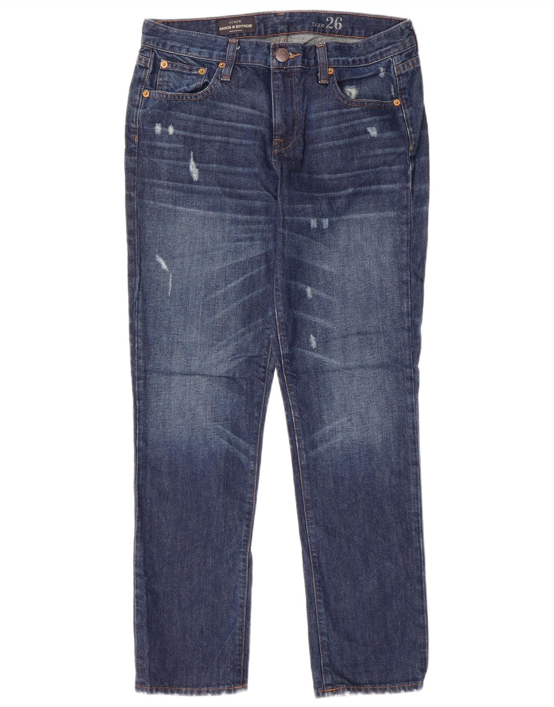 J. Crew Jeans feminino Boyfriend Distressed Slim W26 L28 algodão azul