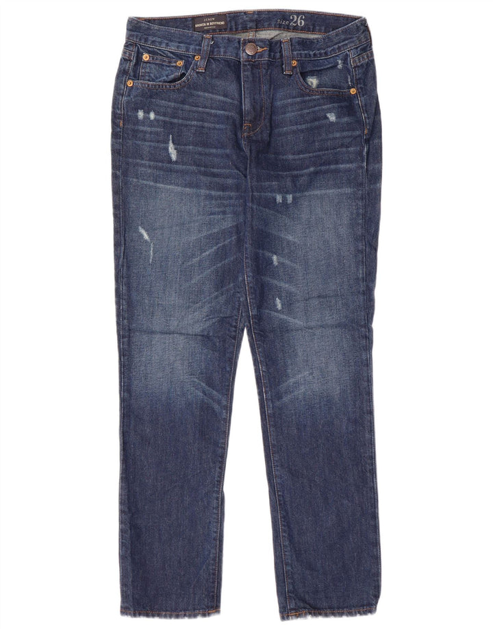 J. Crew Jeans feminino Boyfriend Distressed Slim W26 L28 algodão azul