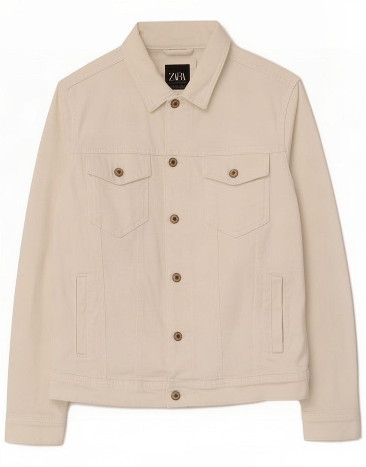 Jaqueta jeans masculina Zara UK 40 grande algodão branco