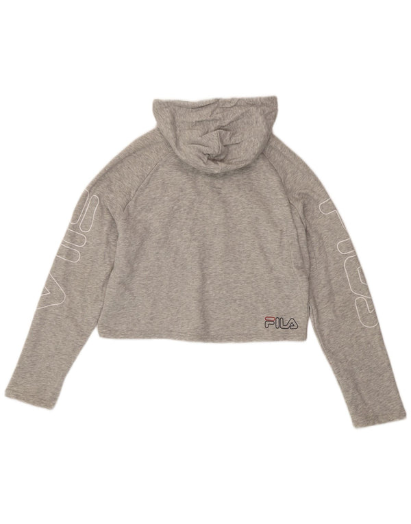Suéter feminino Fila Crop Graphic com capuz UK 6 XS algodão manchado cinza