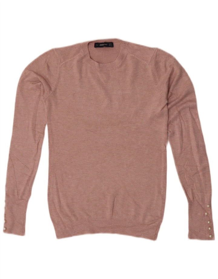 Suéter feminino Zara com gola redonda, Reino Unido 8 pequeno rosa