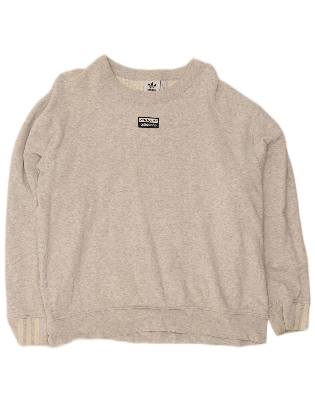 Adidas masculino solto ajuste moletom jumper médio cinza algodão manchado