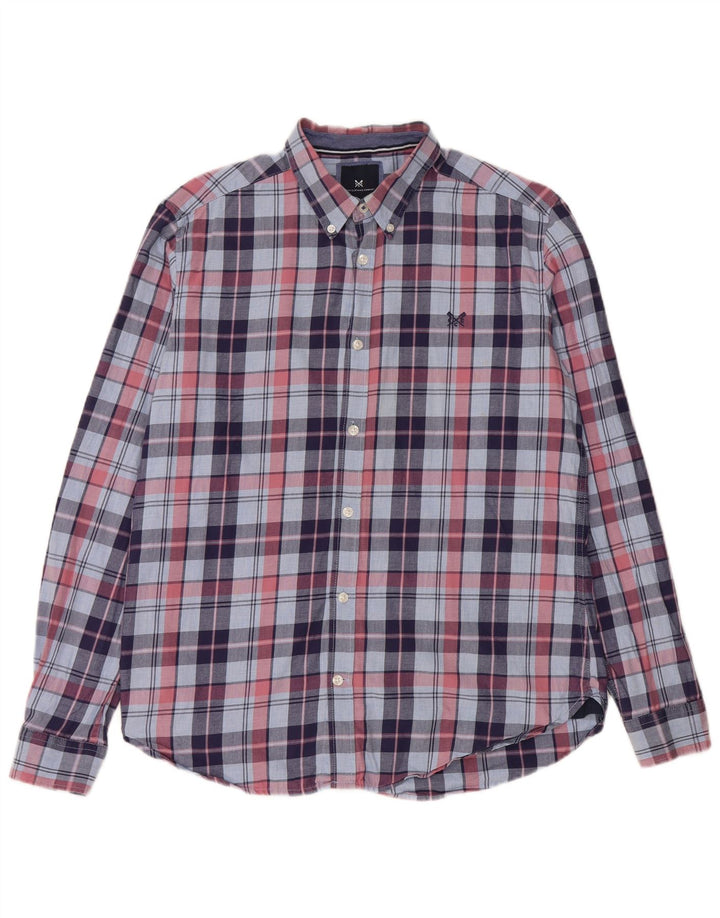 Camisa masculina de flanela slim fit Crew Clothing algodão xadrez azul médio