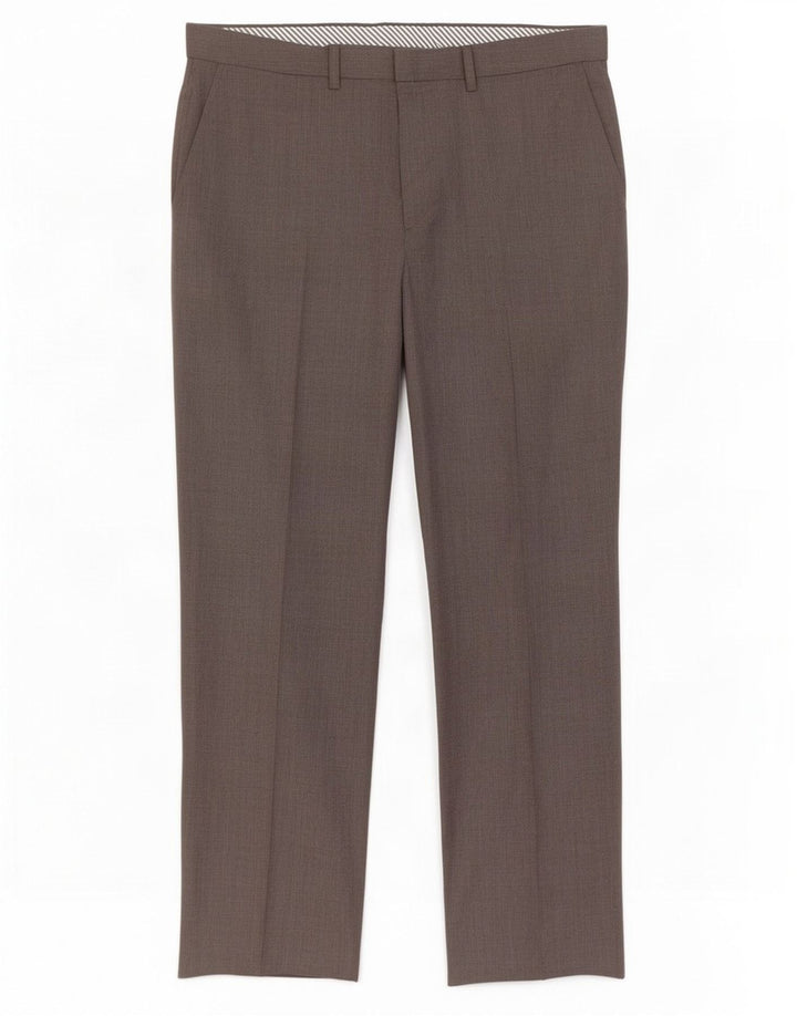 Calça masculina de terno reto Marks & Spencer W36 L31 lã marrom