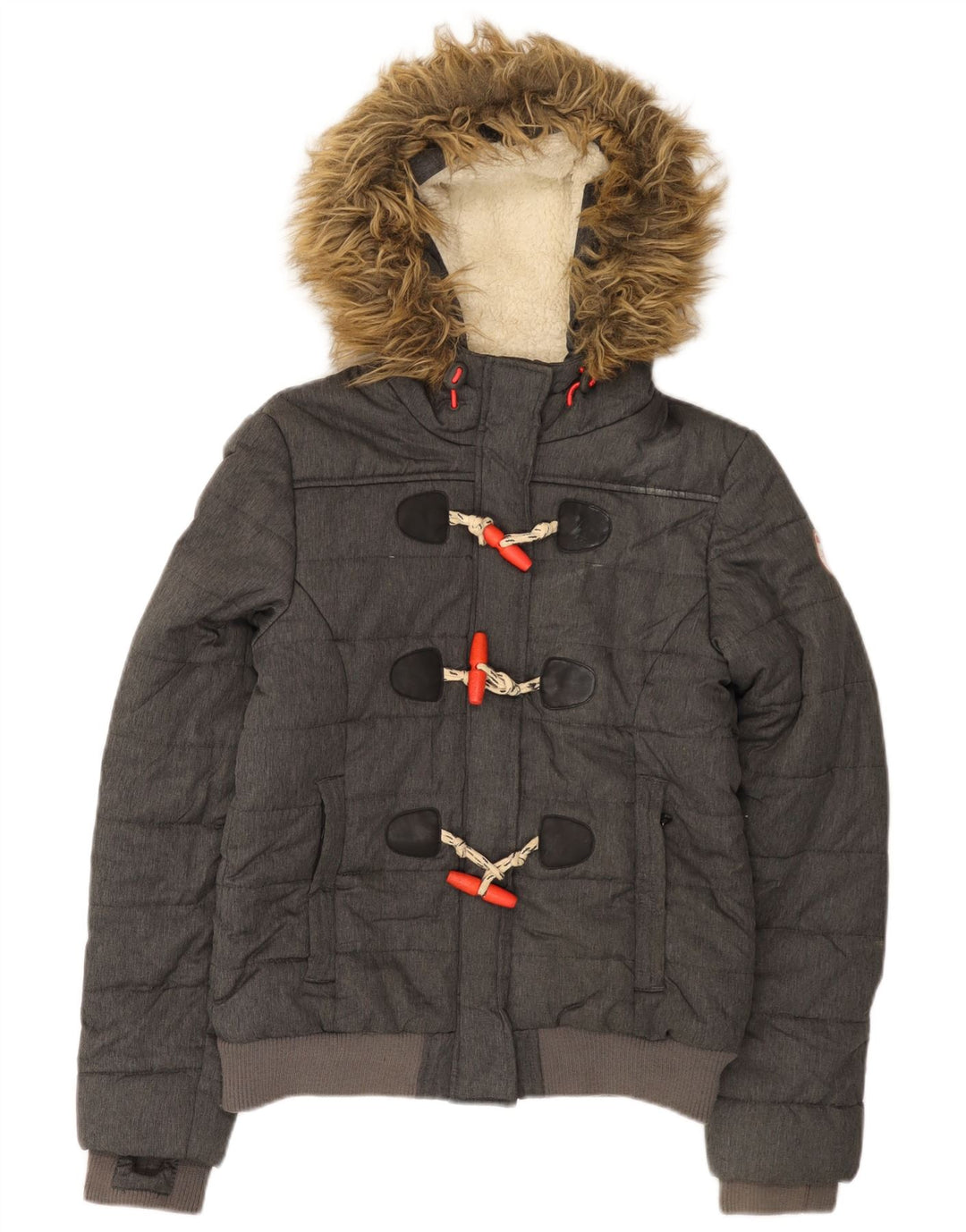 Jaqueta acolchoada com capuz feminina Superdry UK 12 poliéster cinza médio