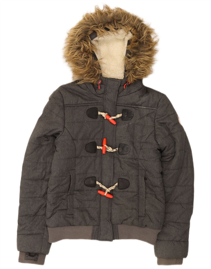 Jaqueta acolchoada com capuz feminina Superdry UK 12 poliéster cinza médio