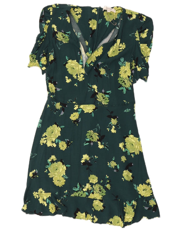 Vestido feminino Oasis A-Line UK 12 viscose floral verde médio