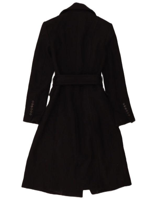 Zara Casaco feminino duplo breasted UK 10 pequeno lã preta