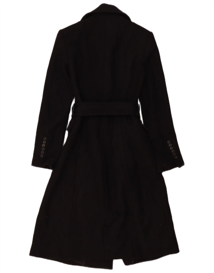 Zara Casaco feminino duplo breasted UK 10 pequeno lã preta