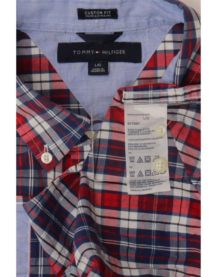 Tommy Hilfiger Camisa masculina de manga curta com ajuste personalizado grande xadrez azul marinho