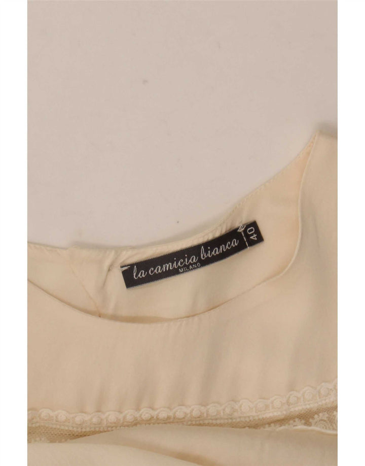 Blusa feminina vintage manga comprida top IT 40 pequena off white