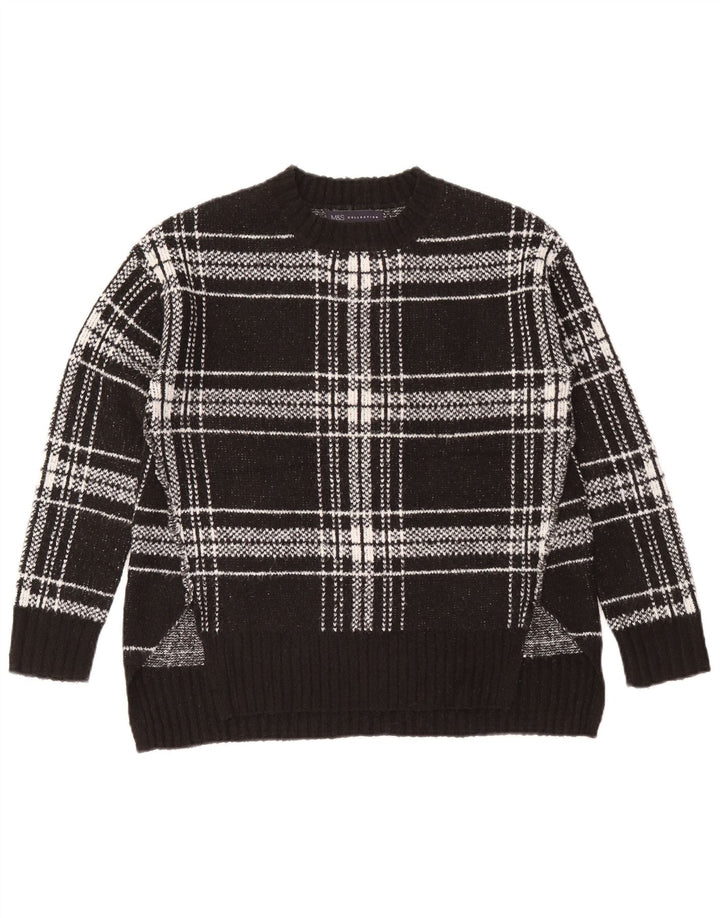 Suéter feminino Marks & Spencer com gola redonda Reino Unido 10 pequeno xadrez preto