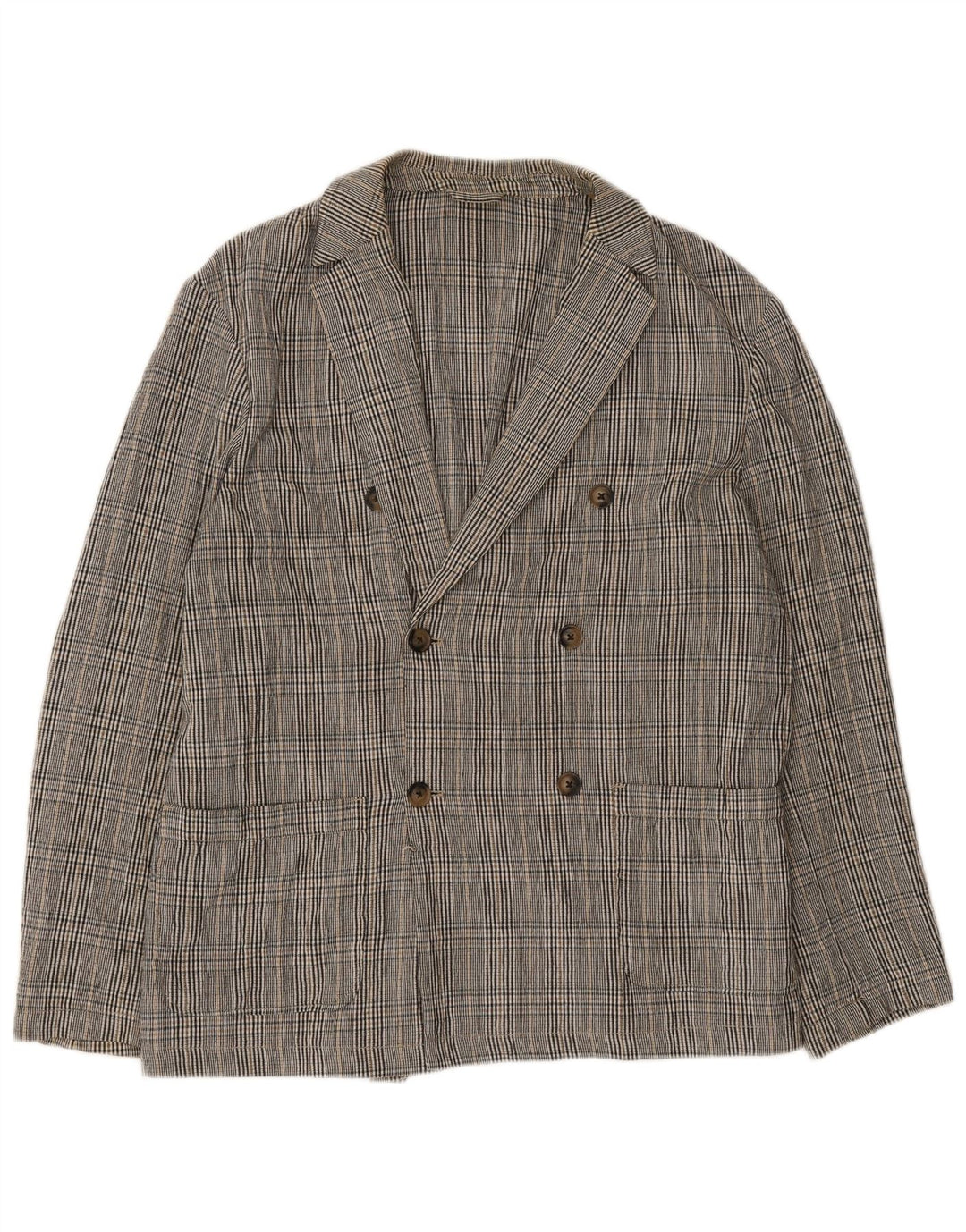 Jaqueta blazer masculina Zara Double Breasted Reino Unido 40 xadrez cinza grande
