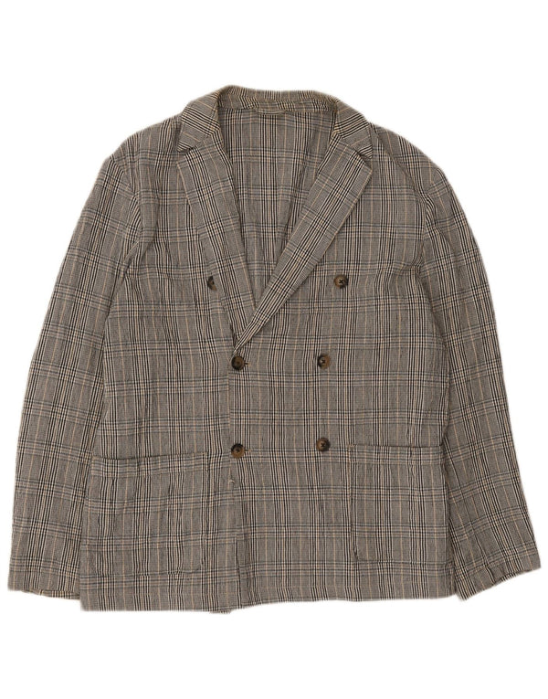 Jaqueta blazer masculina Zara Double Breasted Reino Unido 40 xadrez cinza grande
