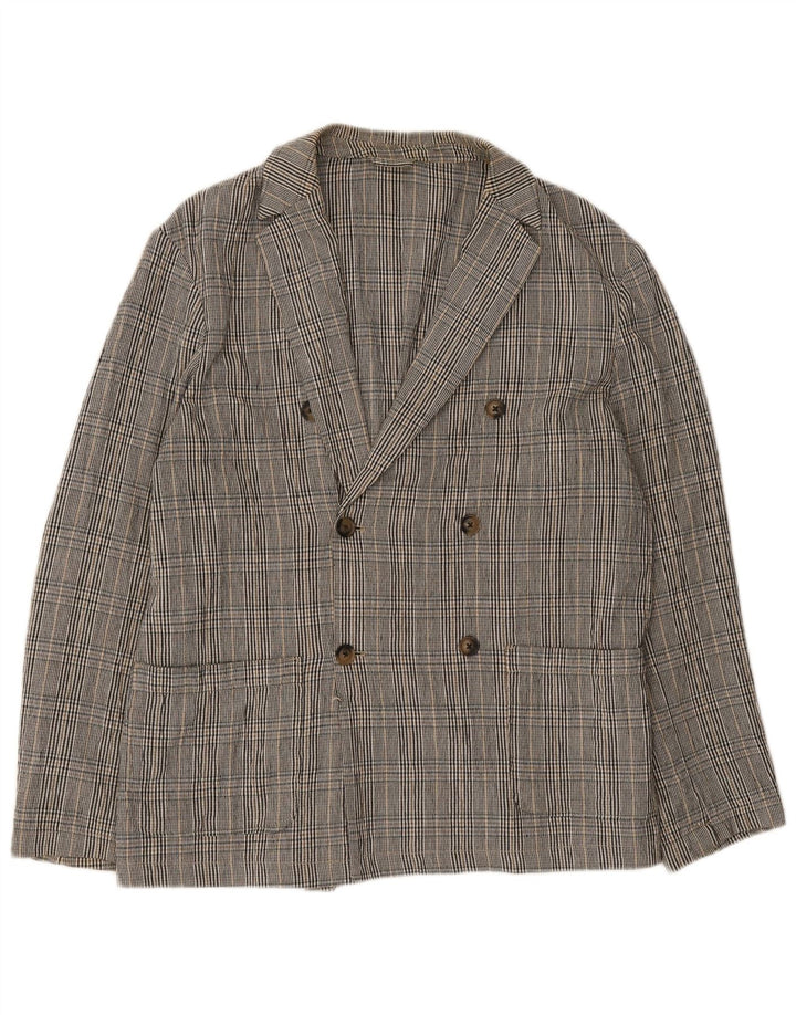 Jaqueta blazer masculina Zara Double Breasted Reino Unido 40 xadrez cinza grande