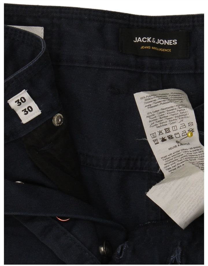Calça masculina reta casual Jack & Jones W30 L30 poliéster azul marinho