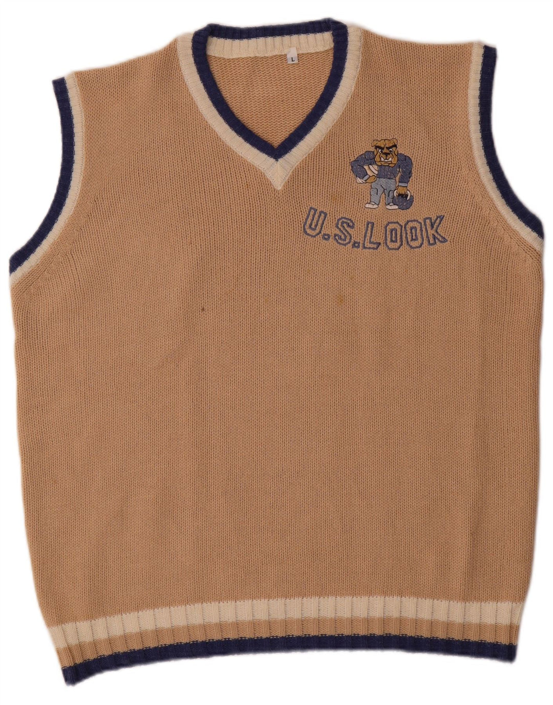 Regata masculina vintage com colete gráfico grande acrílico bege