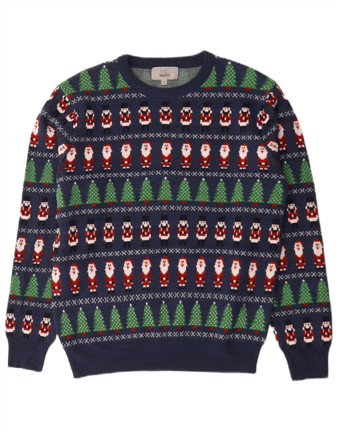 Suéter masculino Marks & Spencer com gola redonda, pequeno azul geométrico
