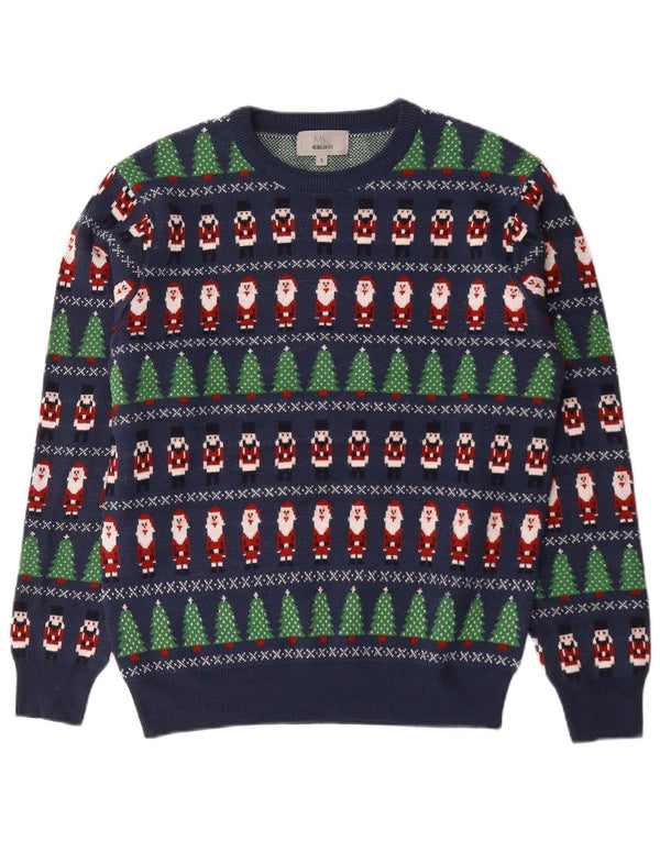 Suéter masculino Marks & Spencer com gola redonda, pequeno azul geométrico