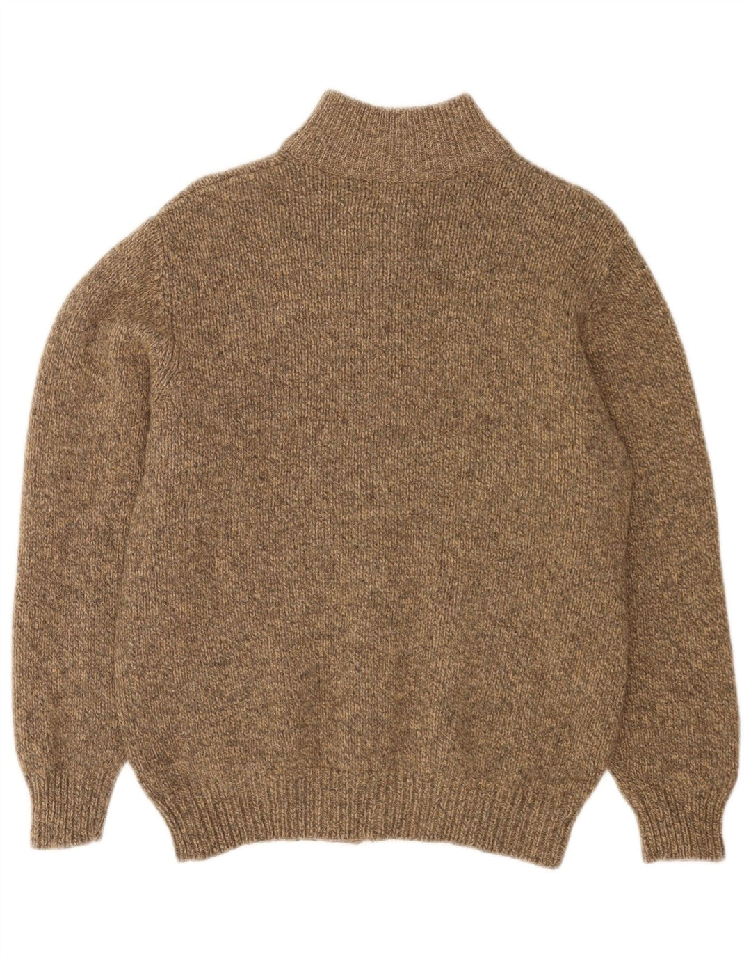 Suéter cardigã masculino com zíper completo L.L.Bean lã de cordeiro manchada bege médio