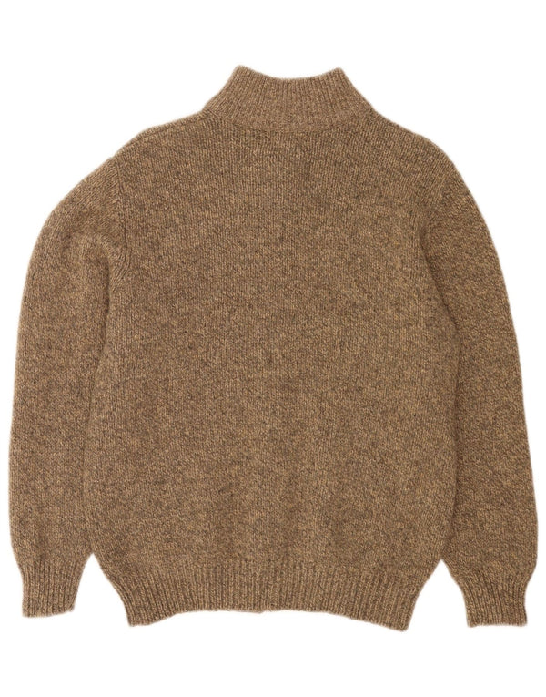 Suéter cardigã masculino com zíper completo L.L.Bean lã de cordeiro manchada bege médio