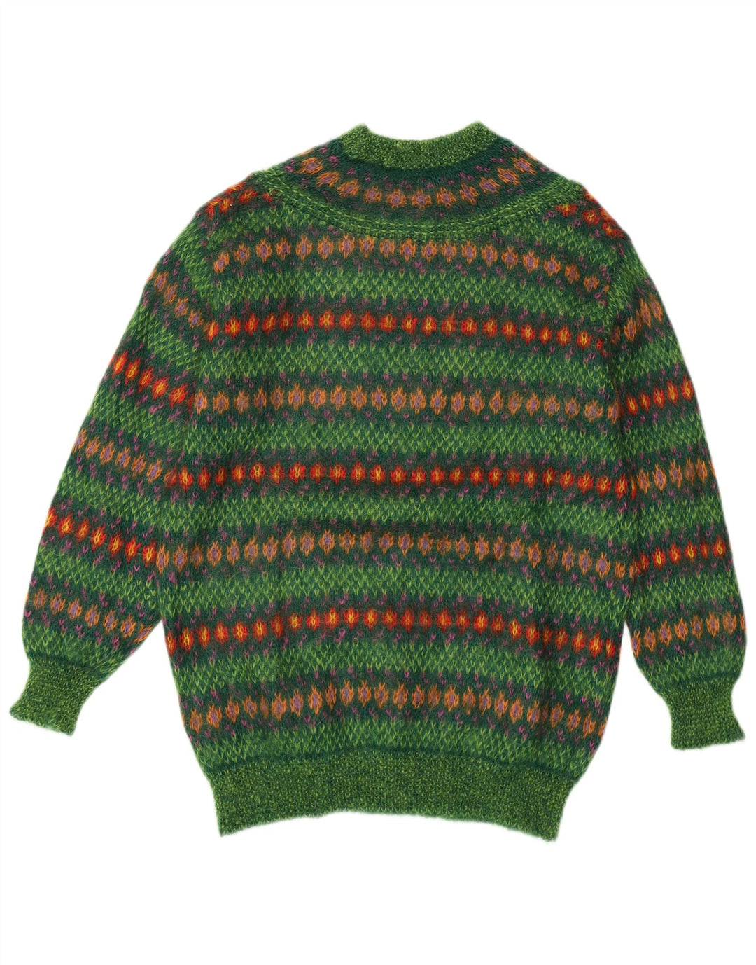 Suéter feminino Benetton com gola tartaruga UK 14 médio verde Fair Isle