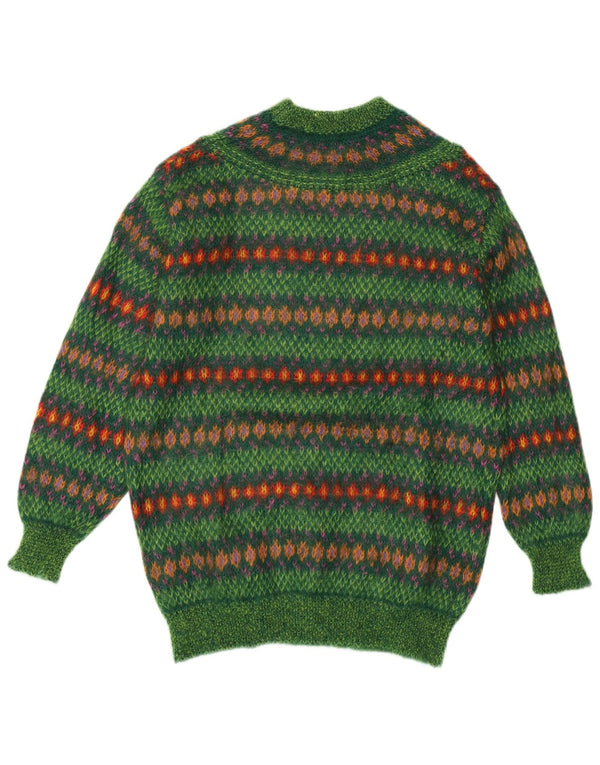 Suéter feminino Benetton com gola tartaruga UK 14 médio verde Fair Isle