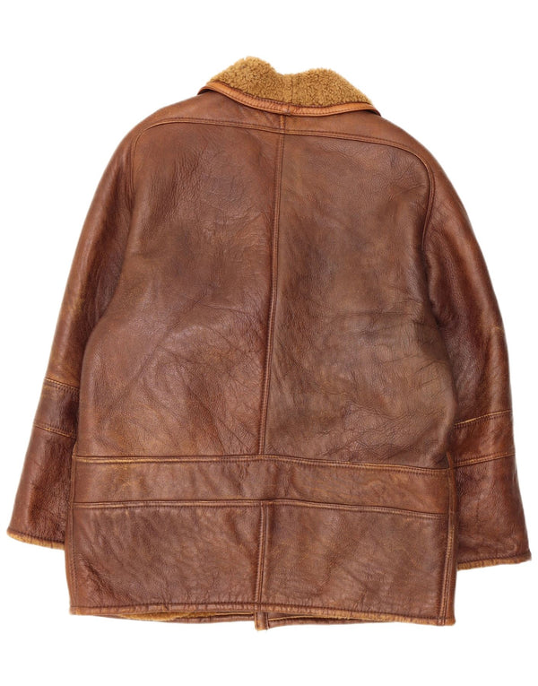 Jaqueta masculina vintage de shearling IT 52 XL marrom shearling