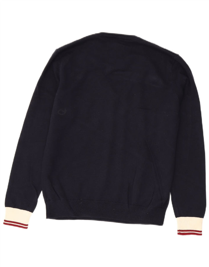 Suéter masculino Gant com decote em V médio azul marinho algodão colorblock