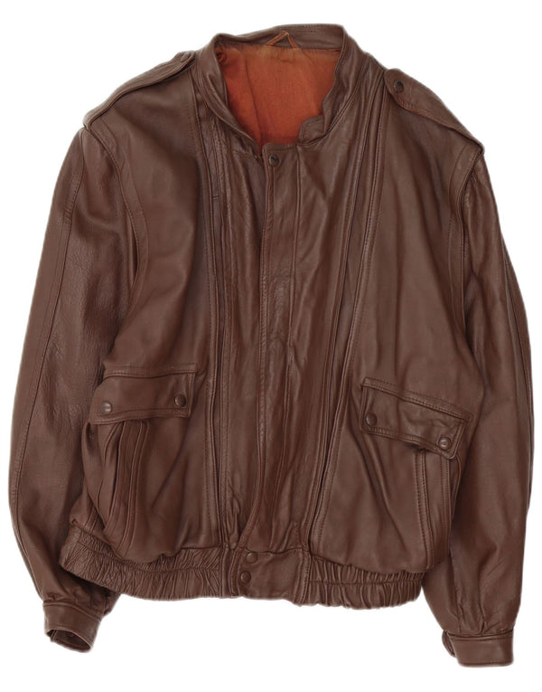 Jaqueta de couro militar masculina vintage UK 36 pequena marrom