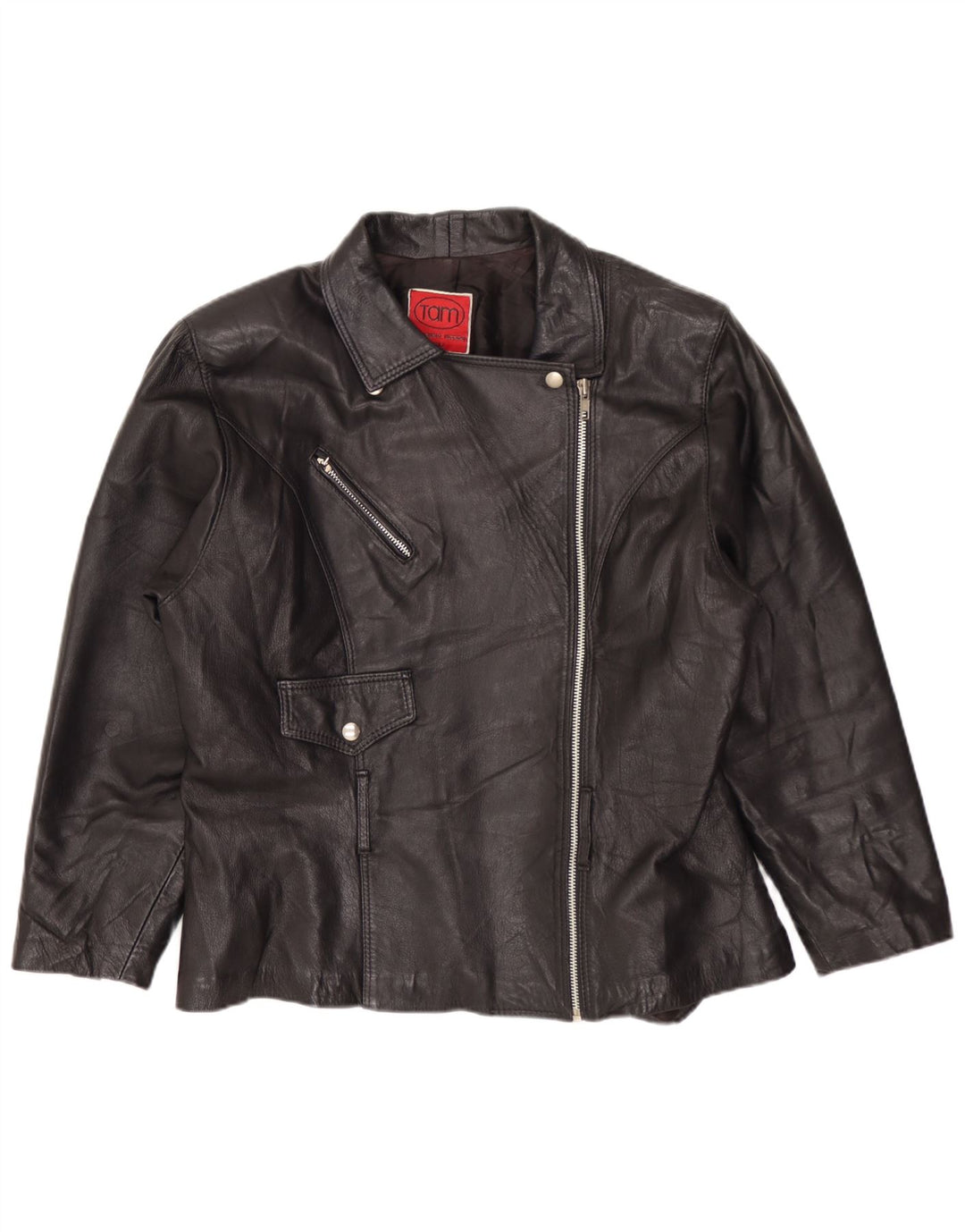 Jaqueta feminina vintage de couro para motociclista UK 14 média preta