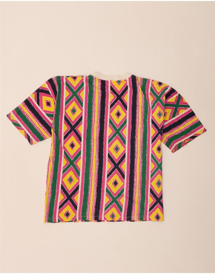 Camiseta feminina vintage UK 16 grande geométrica multicolorida