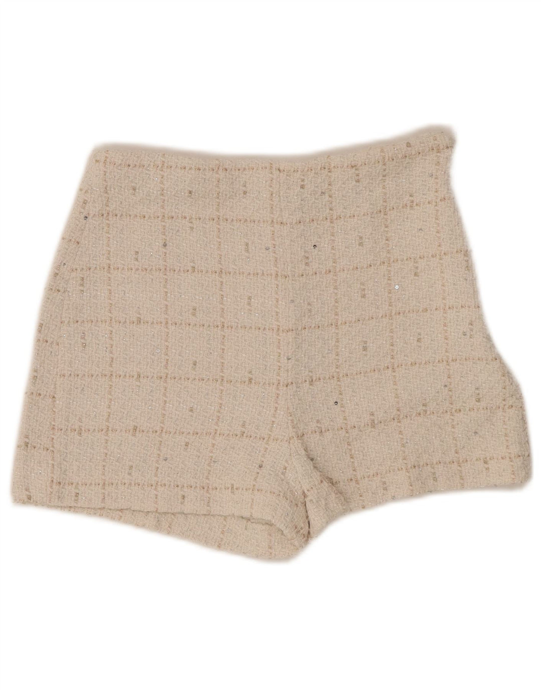 ZARA Shorts feminino casual de cintura alta XS W24 Off White Check