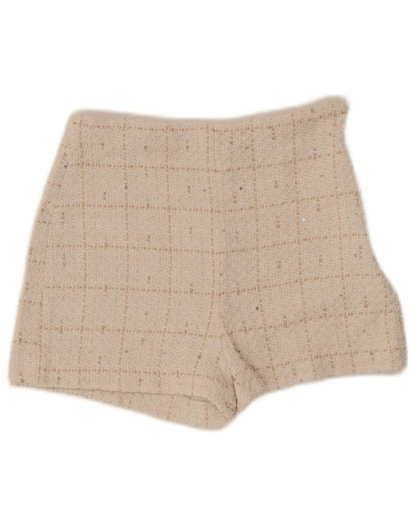 ZARA Shorts feminino casual de cintura alta XS W24 Off White Check