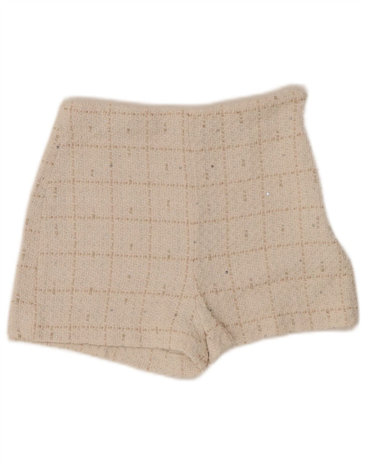 ZARA Shorts feminino casual de cintura alta XS W24 Off White Check