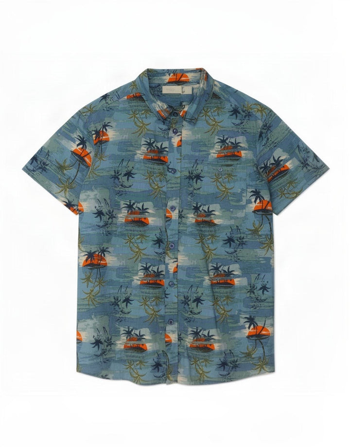 Camisa masculina com padrão abstrato Mountain Warehouse azul médio havaiano