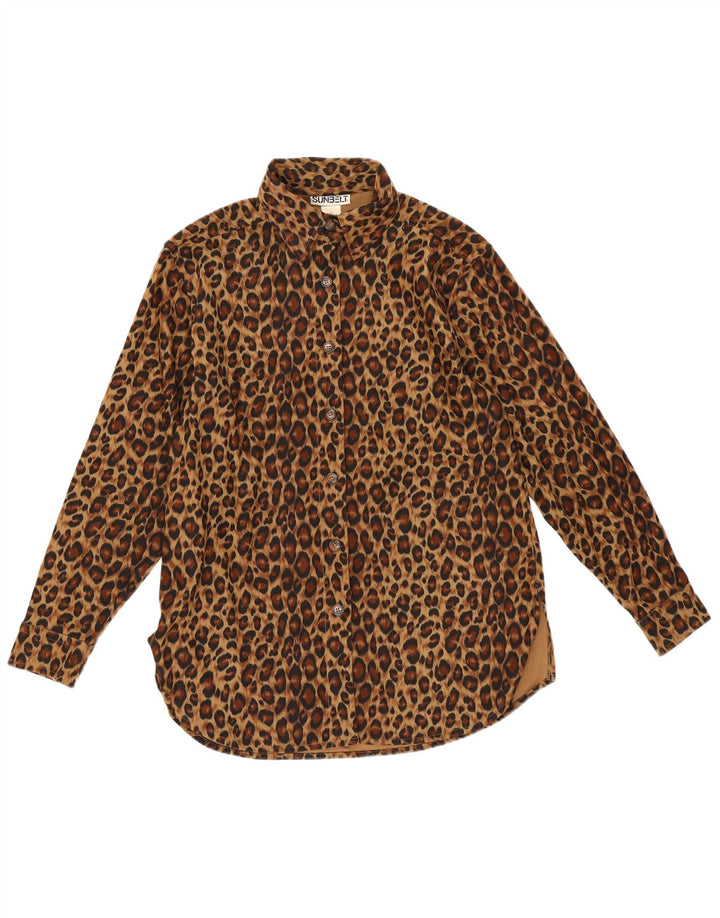 Camisa feminina Sunbelt grande tamanho UK 10 pequena estampa animal marrom