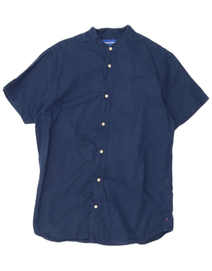 JACK & JONES Camisa masculina de manga curta pequena algodão azul marinho