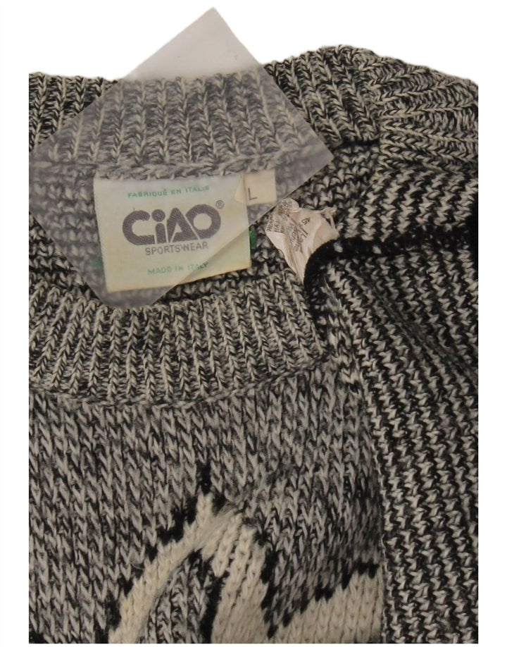 Suéter feminino Cido com gola redonda grande, Reino Unido 16, grande, cinza, Fair Isle