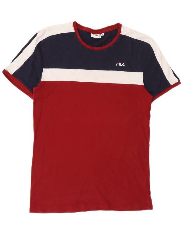 Camiseta masculina Fila Top pequeno algodão colorblock vermelho