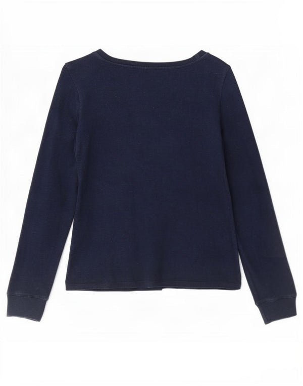 Top feminino Marks & Spencer manga comprida Reino Unido 14 médio azul marinho floral