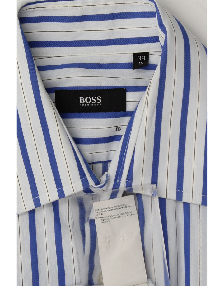 Camisa formal masculina HUGO BOSS tamanho 38 15 algodão listrado azul médio