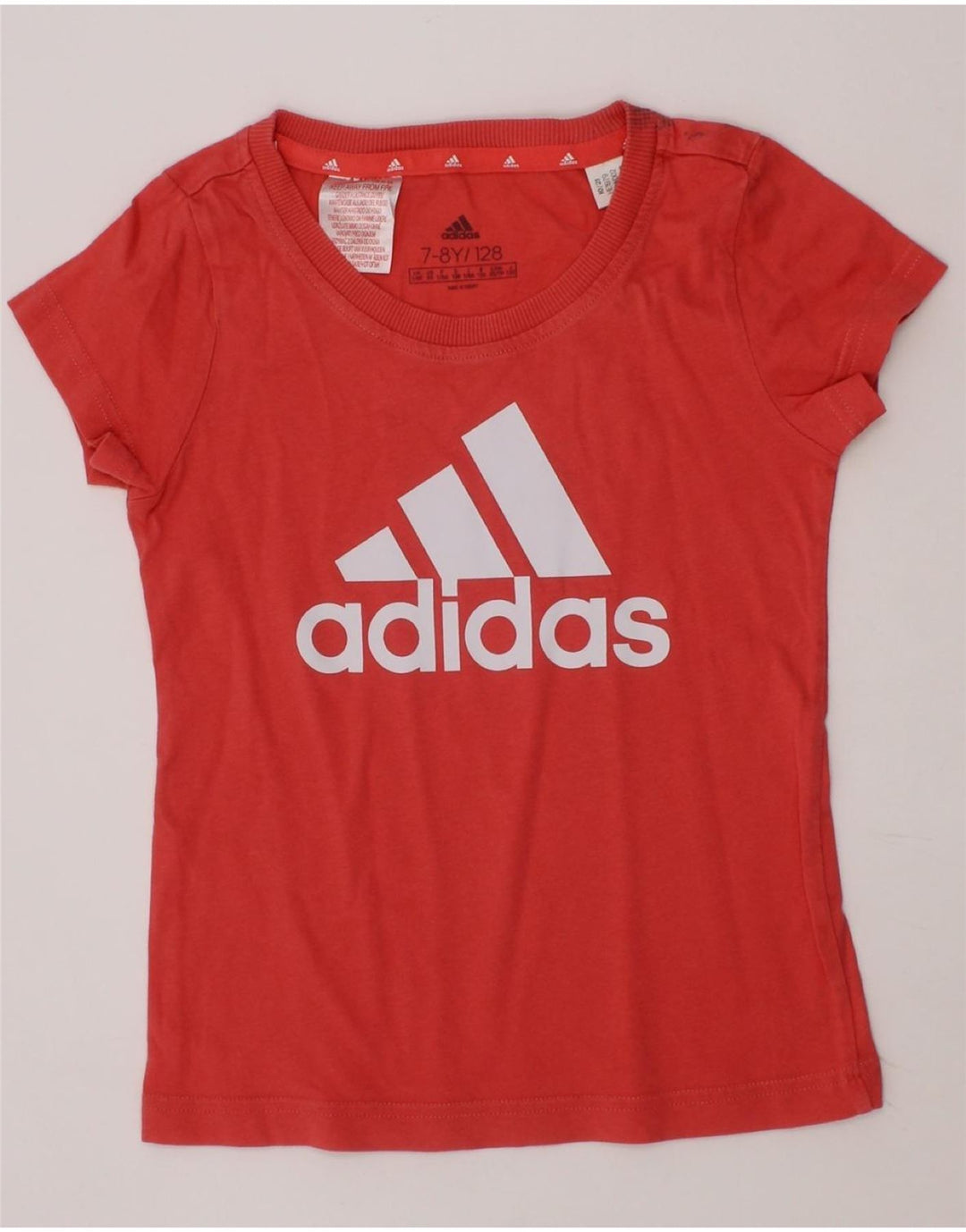 ADIDAS Girls Graphic T-Shirt Top 7-8 Years Red Vintage Adidas and Second-Hand Adidas from Messina Hembry 