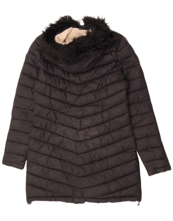 Superdry Womens Hooded Padded Coat UK 14 Medium Black Nylon