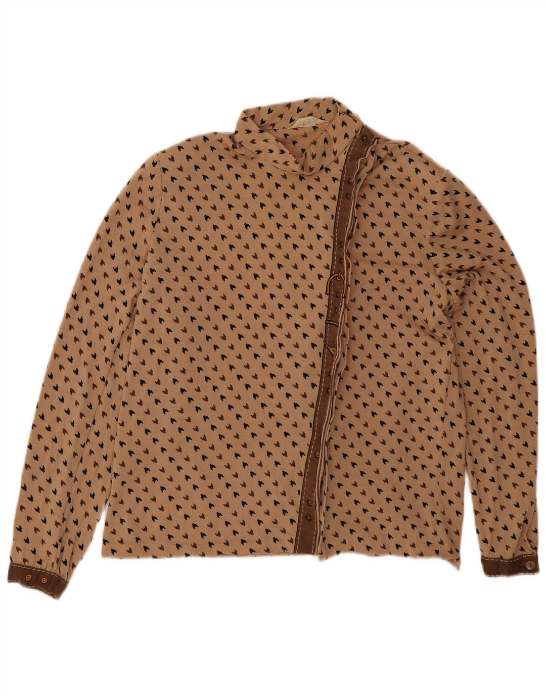 Blusa feminina vintage UK 16 grande houndstooth bege